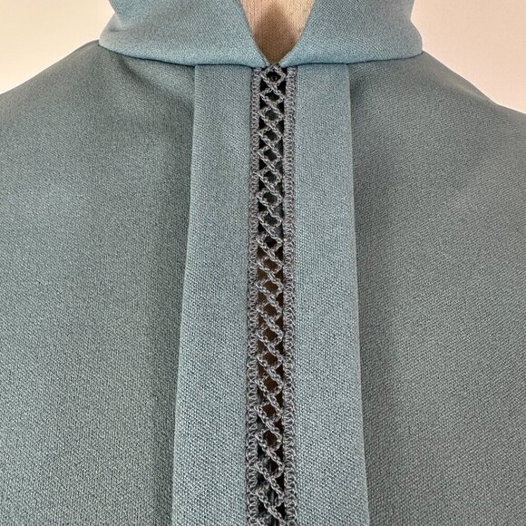 Vtg 80s David Warren Mock Neck Belted Waist Midi Dress Gray Sz 10 Long Sleeve - Picture 3 of 15